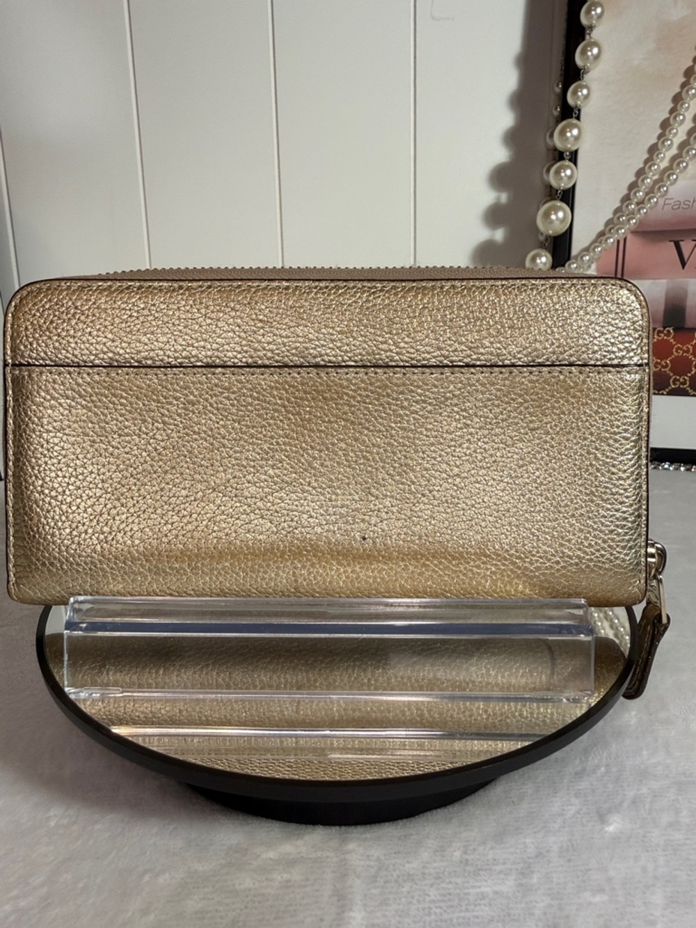 Coach Gold Metallic Pebbled Leather Zip Around Accordion Wallet Y2K - Picture 2 of 9